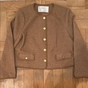 NWT Goelia Women's Camel Tan Blazer with Gold Buttons Trim Sz L